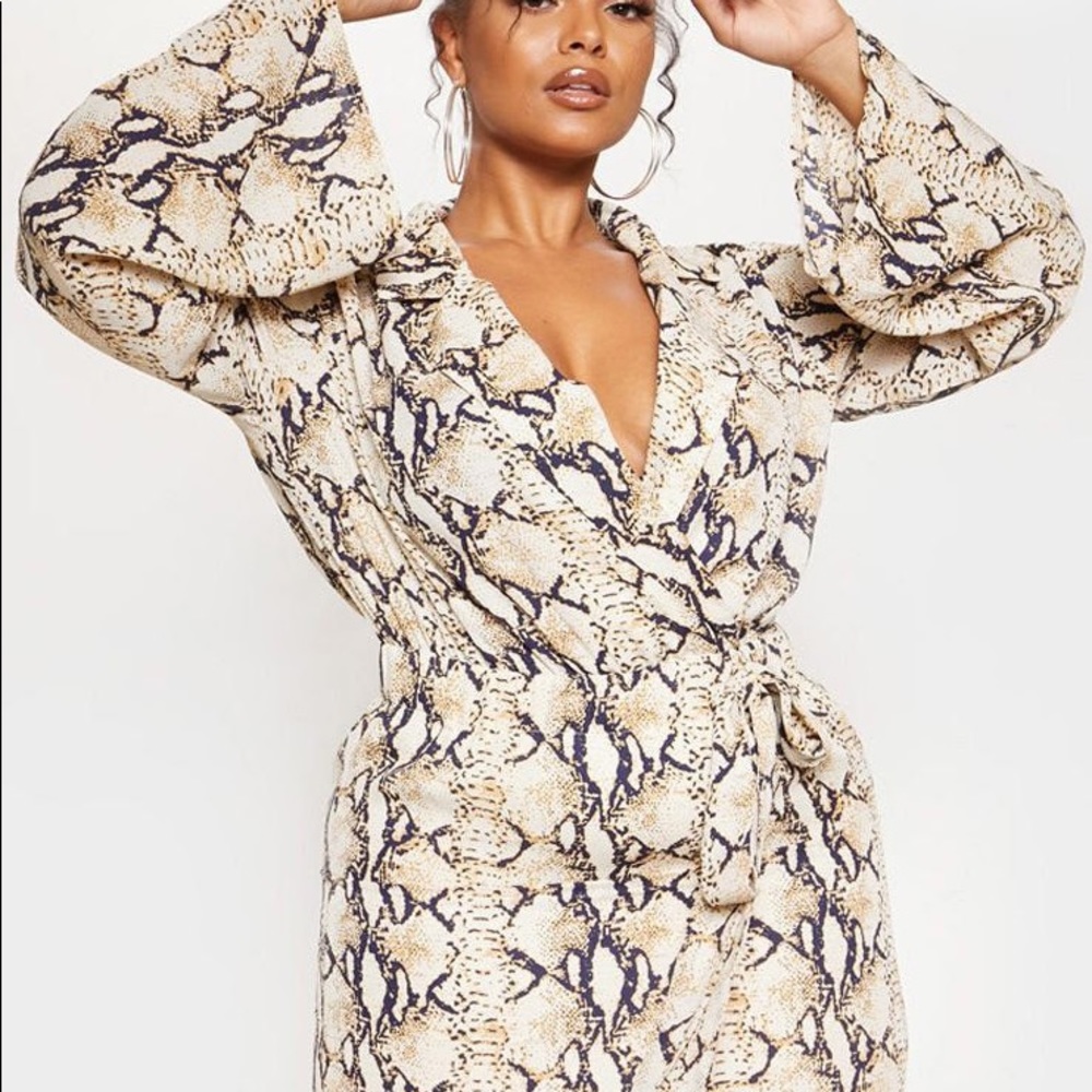 Plus Taupe Snake Tie Waist Shirt Dress
